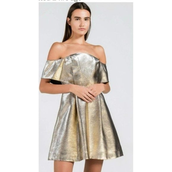 NWT Sandro Metallic Off Shoulder Dress-Large - Picture 1 of 11